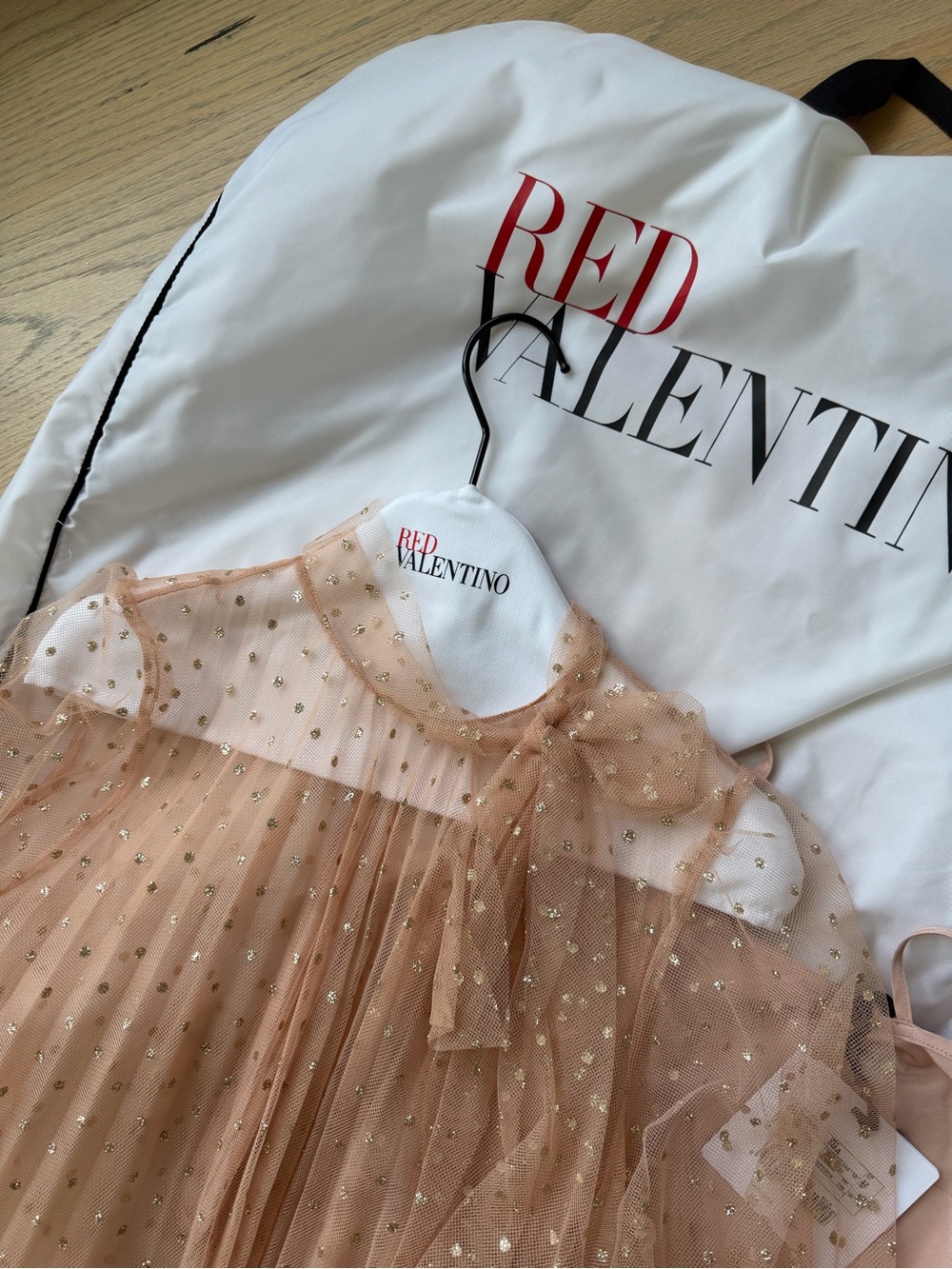 Valentino Peach Tulle Dress with Gold Sparkle purchased in Dubai mall
